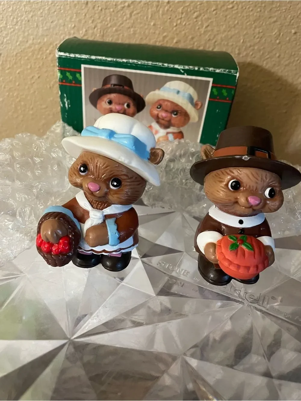 Pilgrim Chipmunk Harvest Salt and Pepper Shakers Vintage never used!